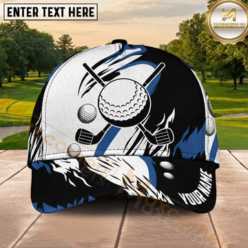 Maxcorners Golf Ball and Crossed Clubs Brushstroke Pattern Personalized Name 3D Classic Cap