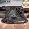 Maxcorners Fishing Blue Water Camo Fishing Illustration Personalized Name 3D Bucket Hat (13 Fish Species)