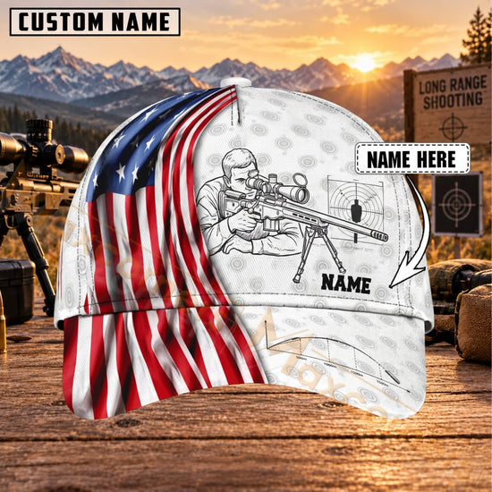 Maxcorners Long Range Shooting American Flag Sketch Sniper Personalized Name 3D Cap