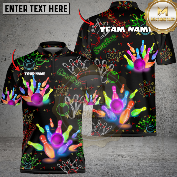 Maxcorners Bowling Neon Strike Personalized Name 3D Unisex Shirt