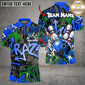 Maxcorners Bowling Ball & Graffiti Pin Strike Graphic Multicolor Customized Name, Team Name 3D Shirts