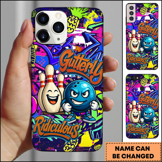 Maxcorners Bowling Graffiti Gutterly Ridiculous Cartoon Pins Personalized Name 3D Phone Case