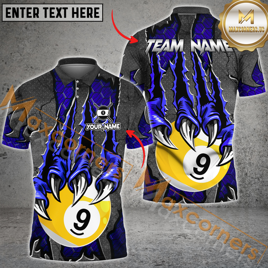 Maxcorners Ball 9 Monster Hand Billiard Jersey Multicolor Options Personalized Name, Team Name 3D Polo Shirt (4 Colors)