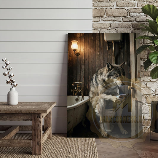 Maxcorners Wolf Canvas Vintage Bathroom Clawfoot Tub Humor Canvas Wall Art
