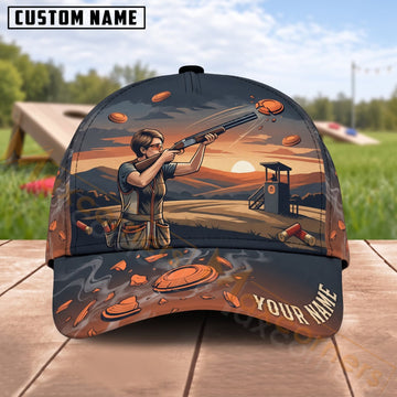 Maxcorners Trap & Skeet Shooting Sunset Range Shooter Personalized Name 3D Cap