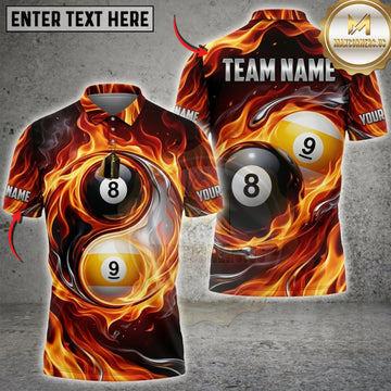 Maxcorners Billiards Flaming 8 Ball And Golden 9 Ball Personalized Name 3D Unisex Shirt