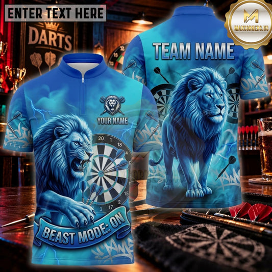 Maxcorners Darts Ice Blue Royal Lion Dartboard Personalized Name 3D Unisex Shirt