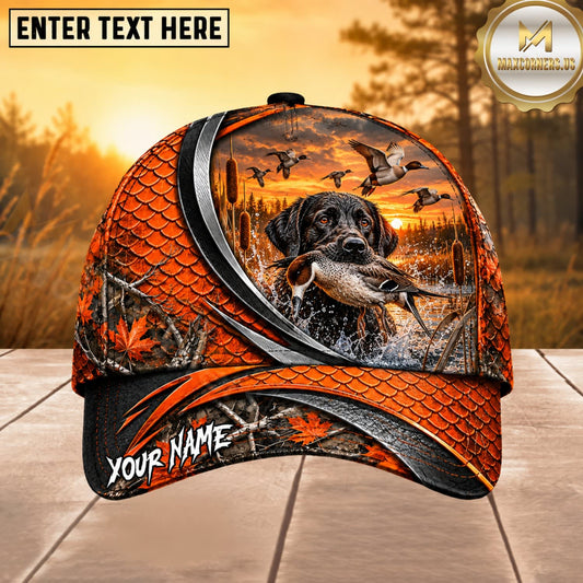 Maxcorners Dog Hunting And Duck Orange Black Curved Stripe Marsh Sunset Scene Multiple Options Personalized Name 3D Cap