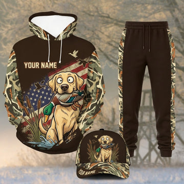 Maxcorners Duck Hunting Cartoon Hunting Dog Flying Ducks Brown Personalized 3D Shirts