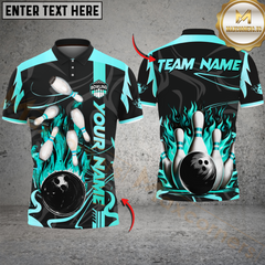 Maxcorners Bowling Golden Fire Strike Multicolor Customized Name, Team Name 3D Shirts