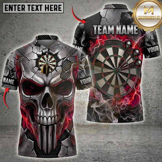 Maxcorners Darts Inferno Red Skull Burning Dartboard Multicolor Customized Name, Team Name 3D Shirts ( 4 Colors )