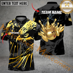 Maxcorners Eagle Golden Ball King Crown Bowling Jersey Multicolor Option Customized Name, Team Name 3D Polo Shirt
