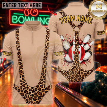 Maxcorners Bowling Leopard Canada Mankini Funny Body Canada Pins Jersey Customized Name, Team Name 3D Shirts
