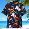 Maxcorners Hot Rod Fire Blue Tropical Hawaiian Shirt