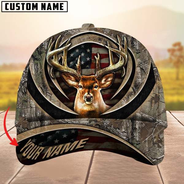 Maxcorners Premium The Best Of Flag Deer Arc Hunting Camouflage Pattern Multicolor Personalized Name 3D Cap