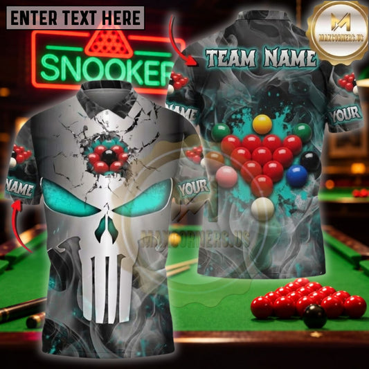 Maxcorners Billiard Shirt Badass Punisher Skull Art Multicolor Customized Name 3D Shirt