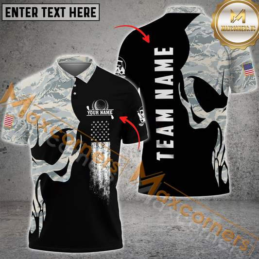 Maxcorners Golf Skull Camo Multicolor Option Customized Name, Team Name 3D Polo Shirt