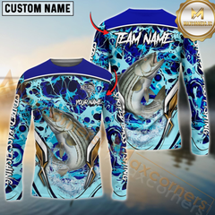Maxcorners Striped Bass Fishing Blue Fiction Sea Custom Name & Team Name 3D Shirts