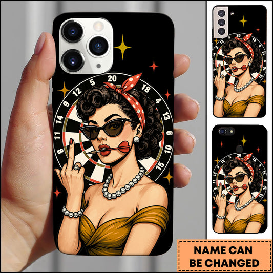 Maxcorners Vintage Pinup Girl Dartboard Retro Style Personalized Name 3D Phone Case
