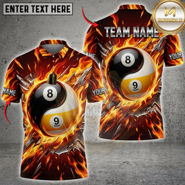 Maxcorners Billiards Flaming Black 8 Ball And Golden 9 Ball Personalized Name 3D Unisex Shirt