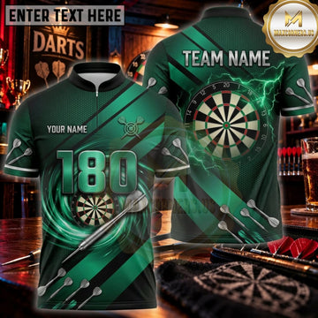 Maxcorners Darts Emerald Green 180 Lightning Dartboard Personalized Name 3D Unisex Shirt