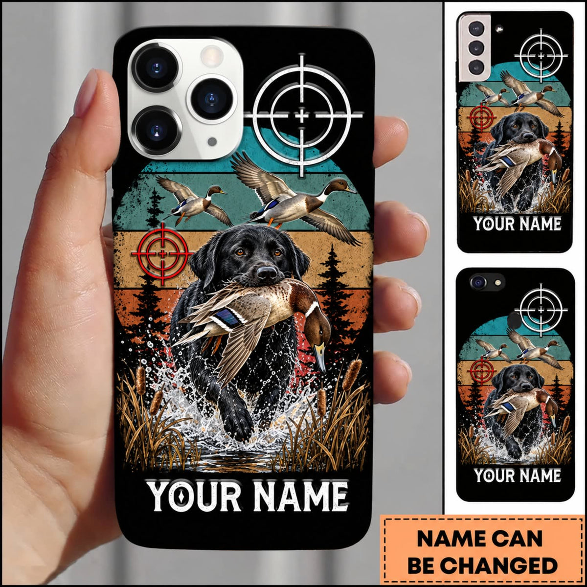 Maxcorners Duck Hunting Golden Retriever Camo Target Duck Hunter Personalized Name 3D Phone Case - Black Labrador Retriever - Pintail
