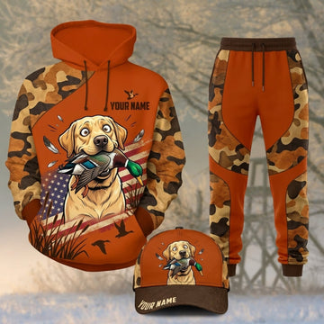 Maxcorners Duck Hunting Cartoon Retriever Orange Camo Personalized 3D Shirts