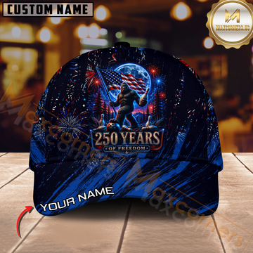 Maxcorners Bowling Bigfoot USA Flag Fireworks Personalized Name 3D Cap