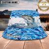 Maxcorners Fishing Blue Camouflage Water Splash Personalized 3D Bucket Hat (13 Fish Species)