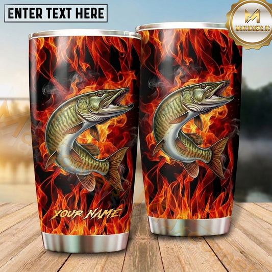 Maxcorners Fishing Tumbler Red Orange Inferno Flame Design Personalized Name Tumbler (13 Species)