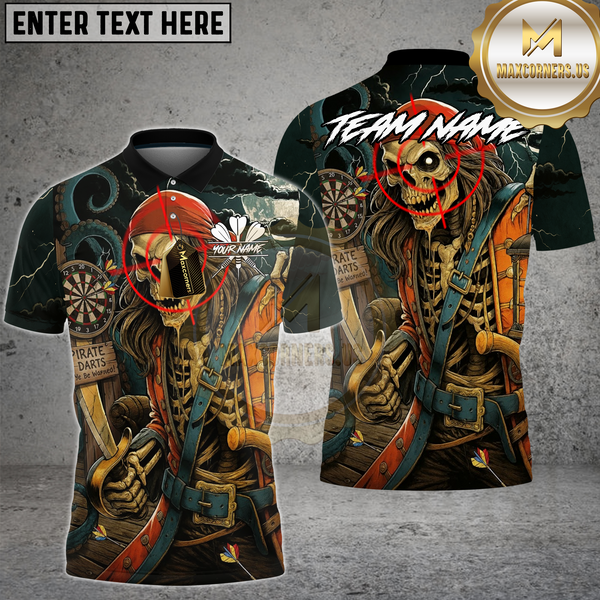 Maxcorners Dart Shirt Pirate Skeleton Skull Captain Multioptions Personalized Name, Team Name Unisex 3D Shirt (4 Colors)