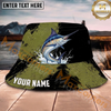 Maxcorners Fishing Olive Splash Camo Personalized Name 3D Bucket Hat (12 Fish Species)
