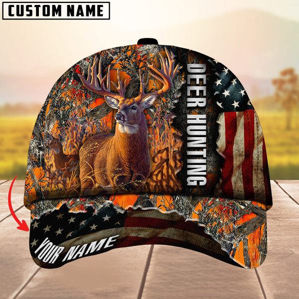 Maxcorners Premium Unique Gash Deer Hunting USA Flag Multicolor Option Personalized Name 3D Cap