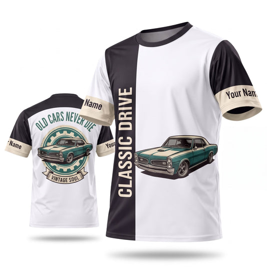(9 Colors) Maxcorners Personalized Car Classic Muscle Car 3D T-Shirt - Teal Black Classic Drive Vintage Silver Muscle Car
