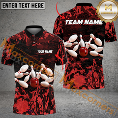 Maxcorners Fly Ink Pattern Bowling Jersey Multicolor Option Customized Name, Team Name 3D Polo Shirt