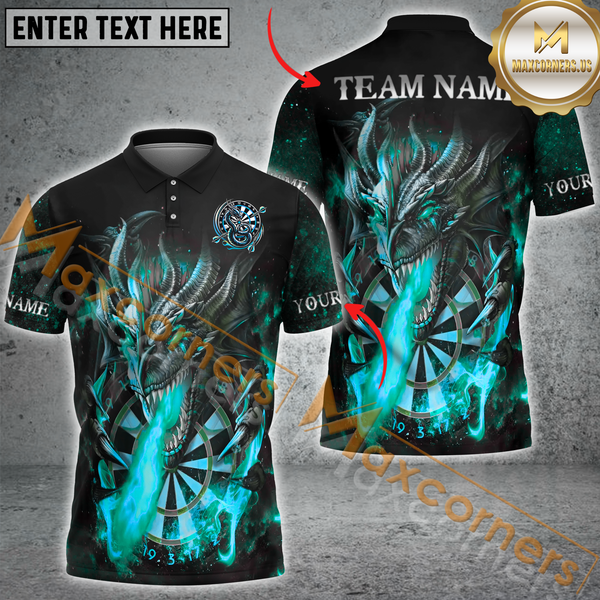 Maxcorners Custom Darts Team Jersey, Fiery Dragon Design Flaming Dartboard Personalization And Team Name