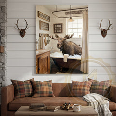 Maxcorners Moose Canvas Farmhouse Bathtub Fresh Eggs Sign Canvas Wall Art