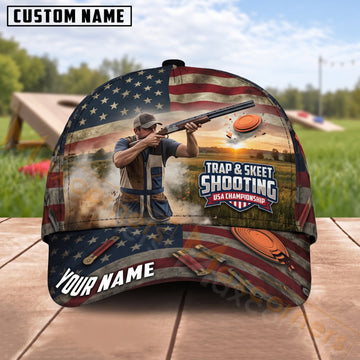 Maxcorners Trap & Skeet Shooting American Flag Trap & Skeet Shooter Personalized Name 3D Cap