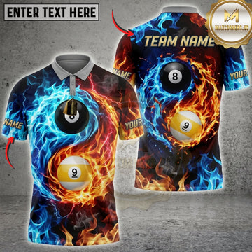Maxcorners Billiards Blue Fire And Golden 9 Ball Personalized Name 3D Unisex Shirt