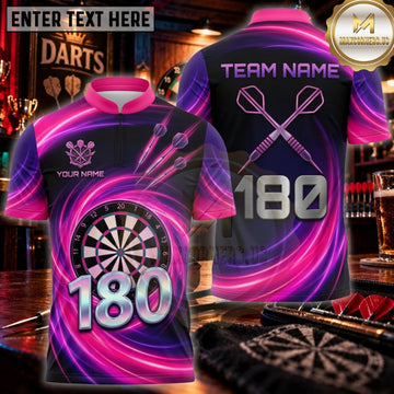 Maxcorners Darts Magenta Purple 180 Bullseye Personalized Name 3D Unisex Shirt