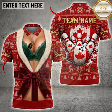 Maxcorners Bowling Funny Christmas Elf Canadian Maple Leaf Bowling Pins Personalized Name 3D Unisex Shirt