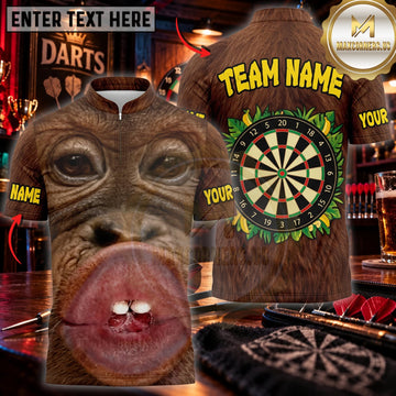 Maxcorners Darts Funny Chimpanzee Face Golden Black Dartboard Personalized Name 3D Unisex Shirt