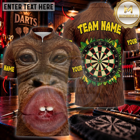 Maxcorners Darts Funny Chimpanzee Face Golden Black Dartboard Personalized Name 3D Unisex Shirt