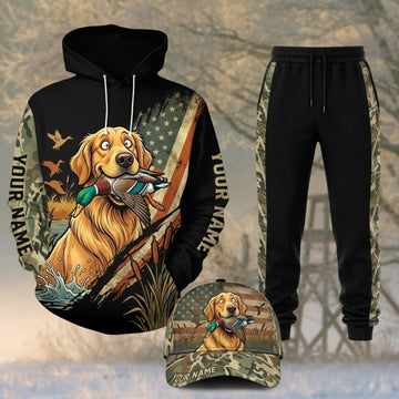 Maxcorners Duck Hunting Cartoon Retriever Black Woodland Camo Personalized 3D Shirts