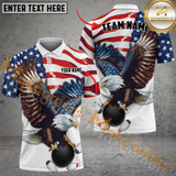 Maxcorners Eagle US Flag Retro Bowling Jersey Personalized Name, Team Name 3D Shirt