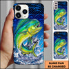 Maxcorners Fishing Blue Geometric Splash Wave Personalized Name Phone Case (12 Fish Species)