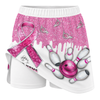 Maxcorners Customized Bowling Trouser Skirts With Shorts Underneath, Bowling Pink Ribbon Glitter Skorts With Pockets