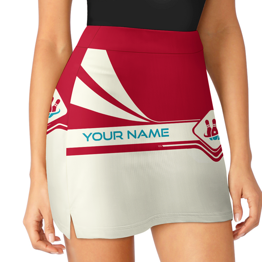 Maxcorners Customized Bowling Trouser Skirts With Shorts Underneath, Bowling Red And Sand Color Skorts With Pockets