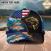 Maxcorners Fishing American Flag Leather Zipper Personalized Name 3D Cap (12 Fish Species)