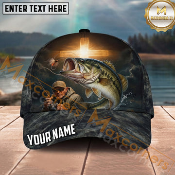 Maxcorners Fishing Cross Angler Storm Personalized Name 3D Cap (12 Fish Species)